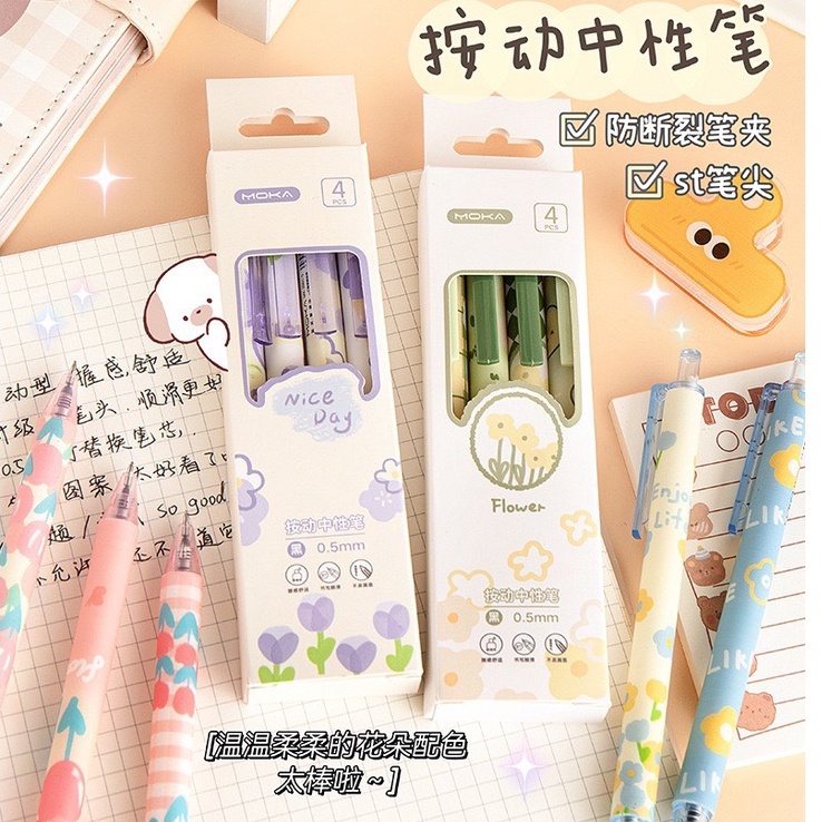 Bút gel bút bi đen bút mực hoạ tiết hoa xinh xắn