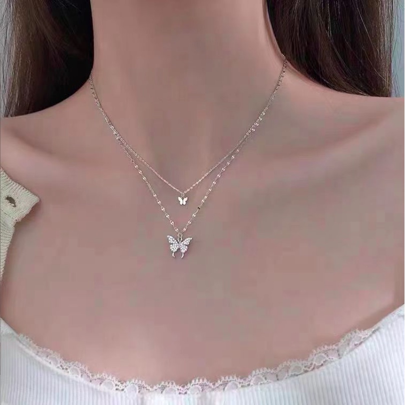 Vòng cổ dây chuyền nữ choker 2 lớp cánh bướm đính đá zircon phong cách hàn quốc cool ngầu cá tính tặng hộp