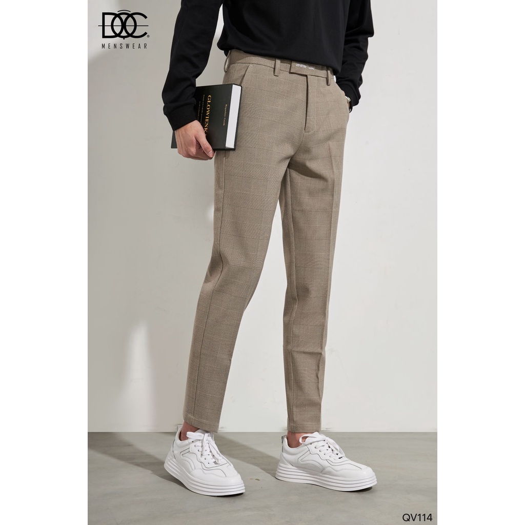 Quần Âu Nam ĐỘC Menswear – QV114 Kẻ Caro Thêu Chữ Form Hàn Quốc