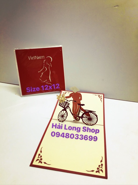 Cô gái dắt xe đội Nón  1 - Girl - Thiệp 3D