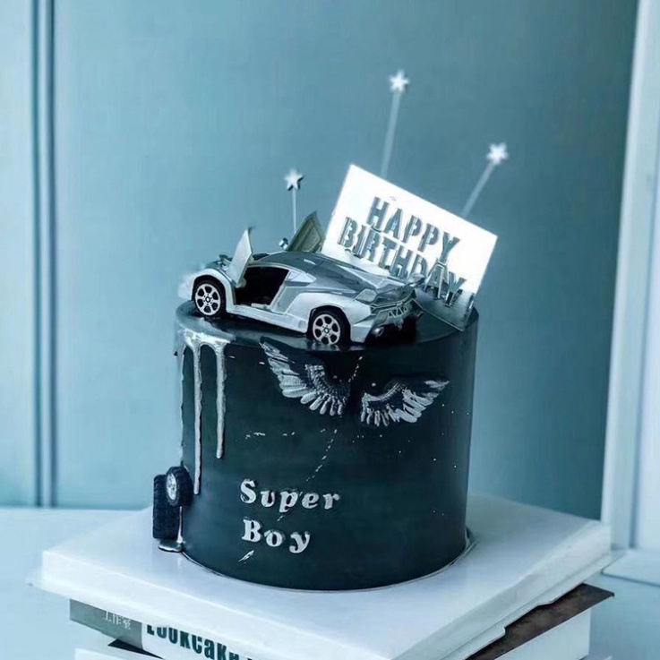Xe trang trí bánh kem bánh sinh nhật  siêu xe mở cánh trang trí bánh kem