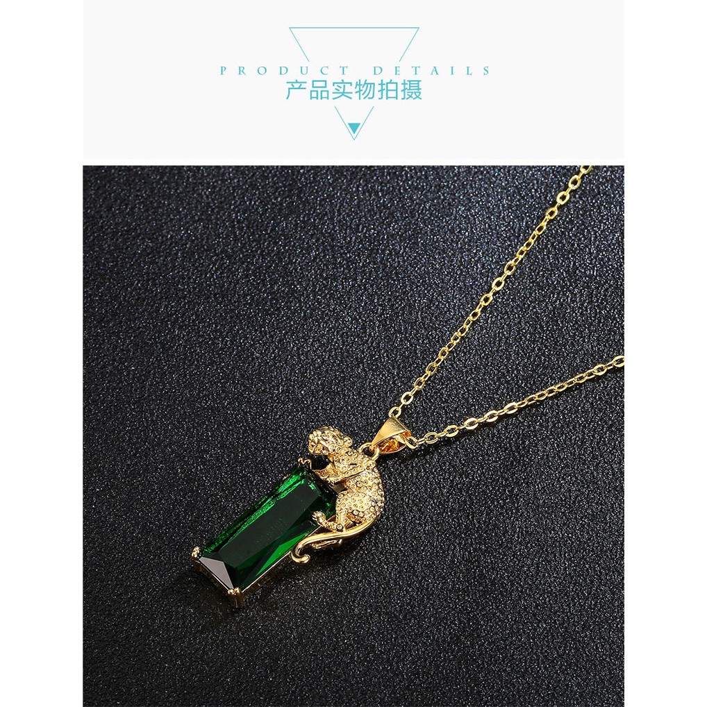 Mặt dây chuyền hình con báo đính đá thạch anh màu xanh lá thời trang châu âu-3977