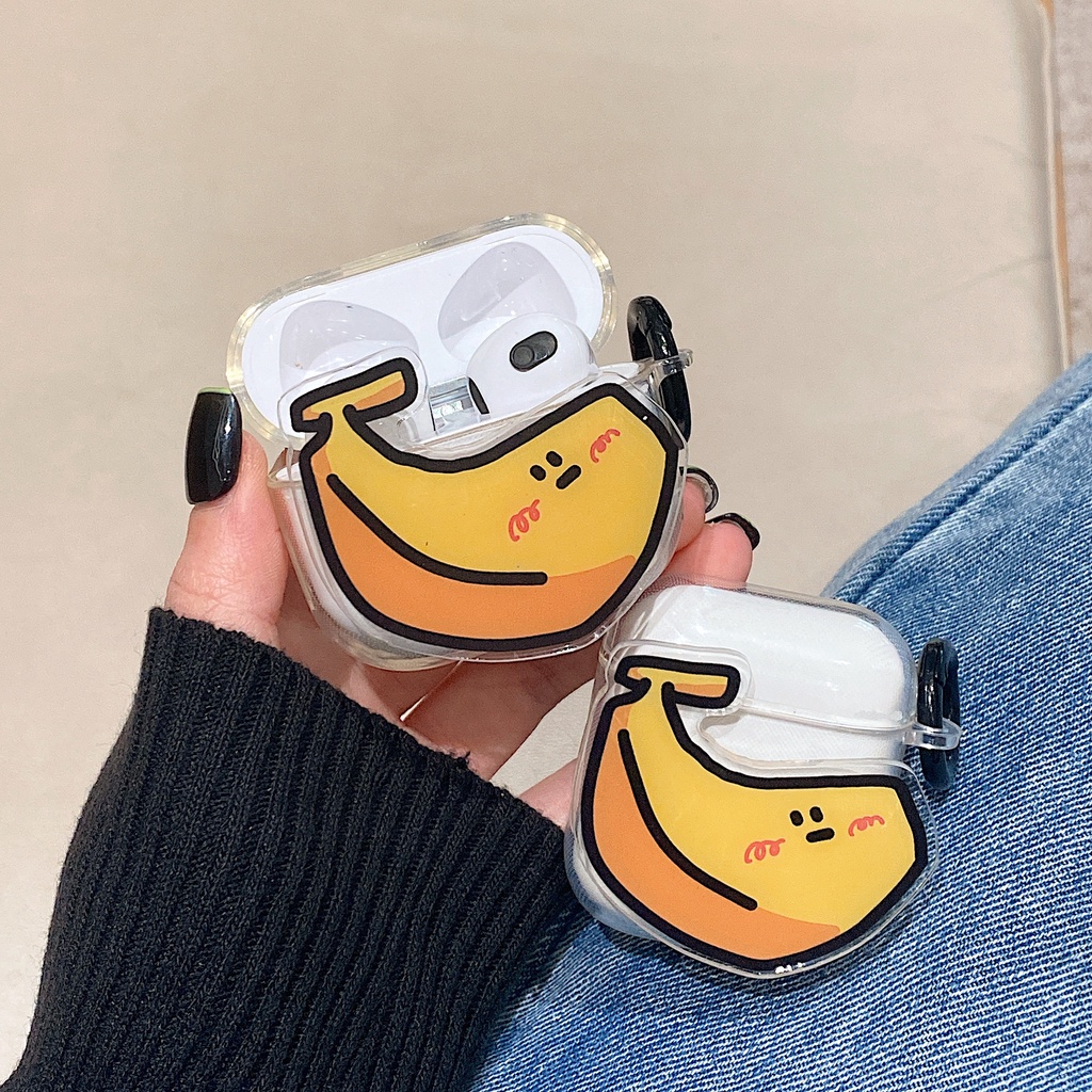Vỏ Bảo Vệ Hộp Sạc Tai Nghe AirPods 1 2 pro 3 2021 gen3 Bằng Silicon Mềm Trong Suốt In Hình Quả Chuối/Cà Chua/Chuối Dễ Thương
