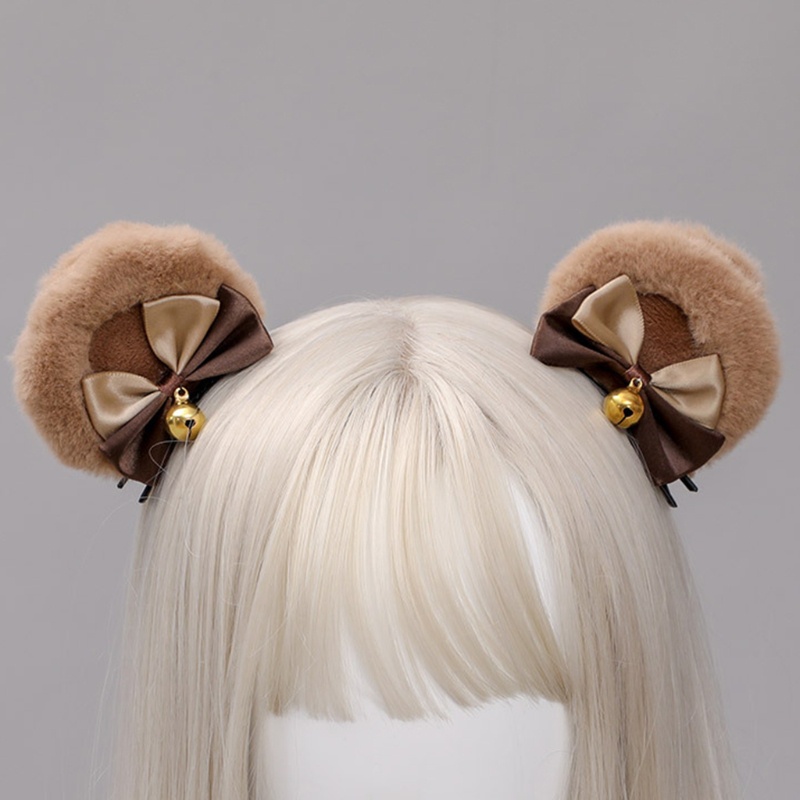 Kẹp tóc hình tai gấu bằng lông giả đính nơ dễ thương thời trang lolita