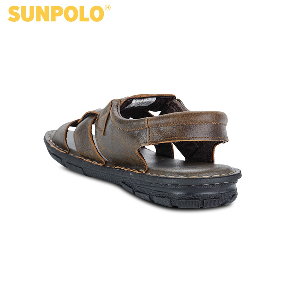 Sandal Nam Da Bò Cao Cấp SUNPOLO Nâu Đen - SUSDA1ND