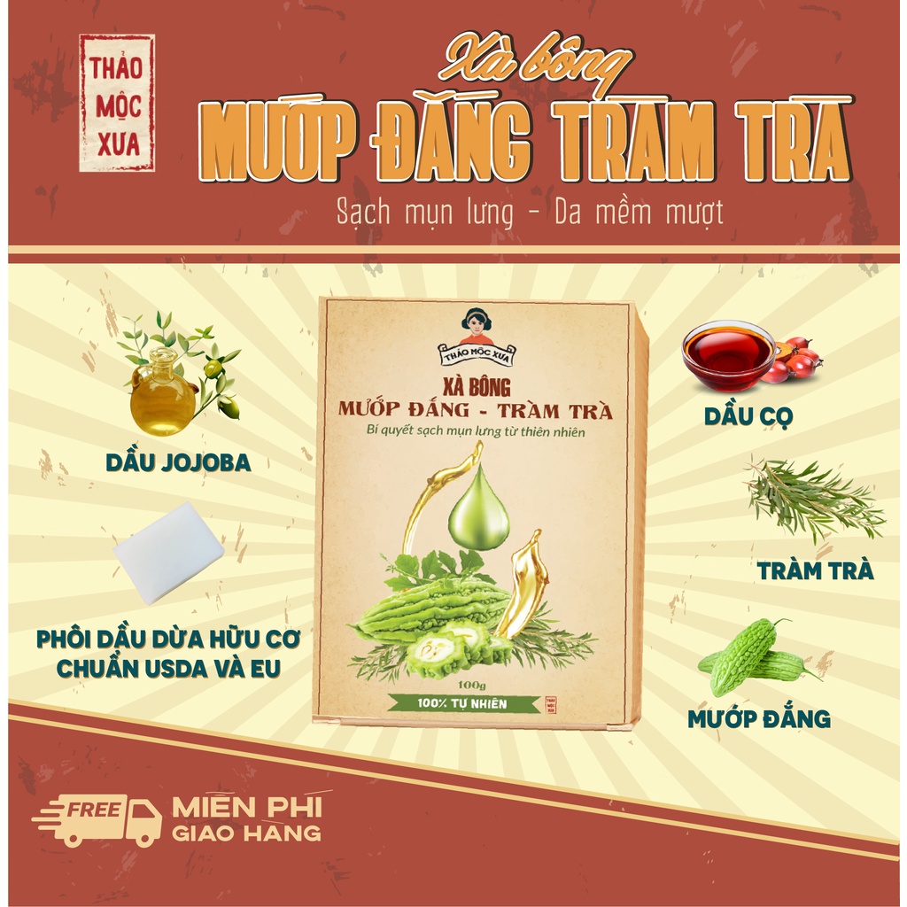 Xà bông mướp đắng tràm trà Thảo Mộc Xưa giúp giảm mụn lưng và làm mềm da 100gr | BigBuy360 - bigbuy360.vn