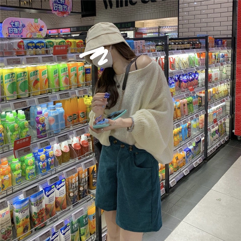 Áo sweater dệt kim dày dáng rộng tay phồng phong cách Hàn Quốc thời trang