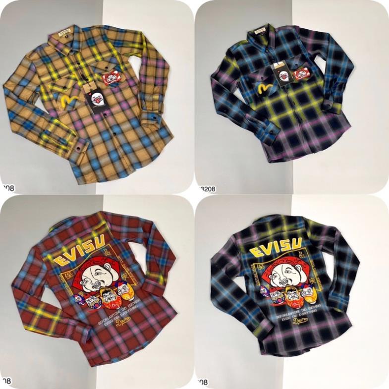 Áo Sơ Mi Nam EVISU Hình Thêu Cao Cấp - Áo Sơ Mi EVISU Kẻ Sọc Cho Nam
