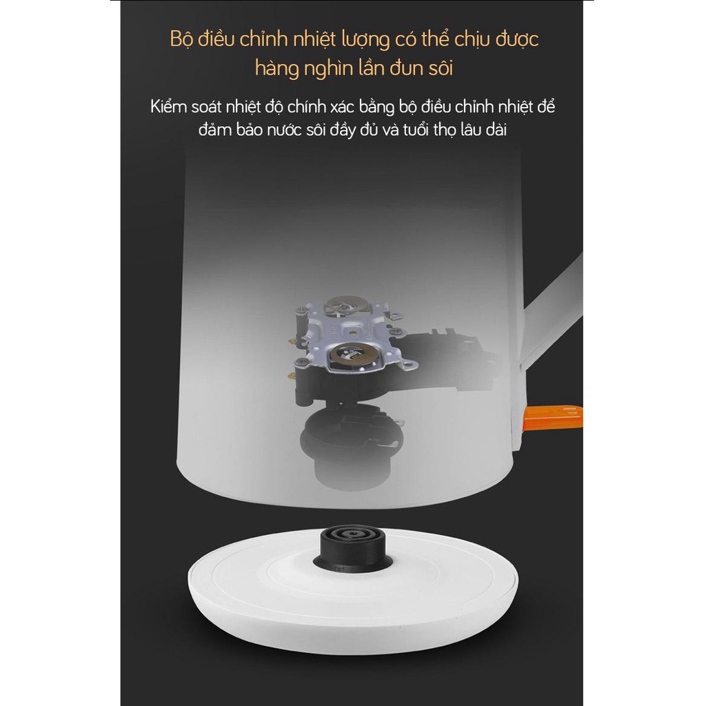 Ấm siêu tốc 2 lớp 1.5L Tsuki TS-DS01-W lòng ấm bằng inox 304 đúc nguyên khối, tự ngắt điện an toàn khi đun cạn nước