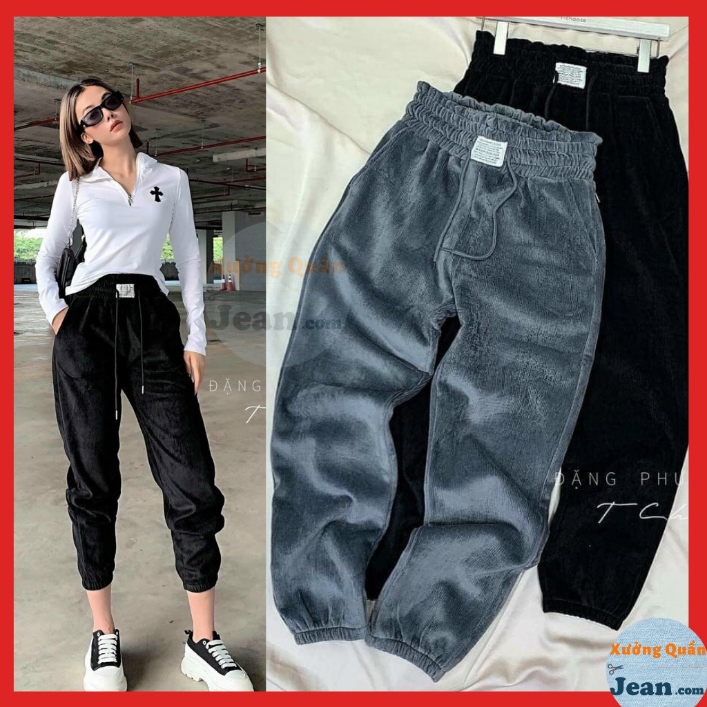 Quần Jogger Nữ Nhung Tăm Năng Động, Cá Tính 3 Màu Đen , Xanh và Xám 139