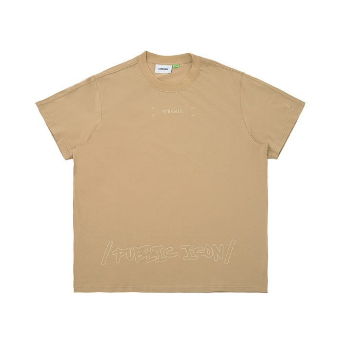 5THEWAY® /public icon/ BIG LOGO SQUARE TEE™ in WARMSAND aka Áo Thun Tay Ngắn Nâu Nhạt
