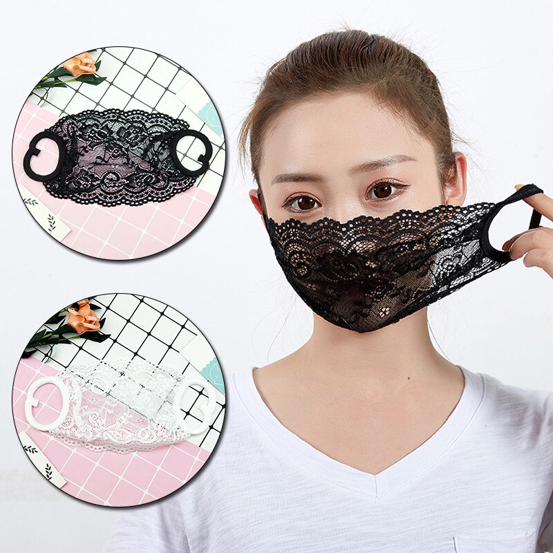 Khẩu Trang Ren Màu Đen Chống Nắng Một Lớp Thoáng Khí Gợi Cảm Cho Nữ