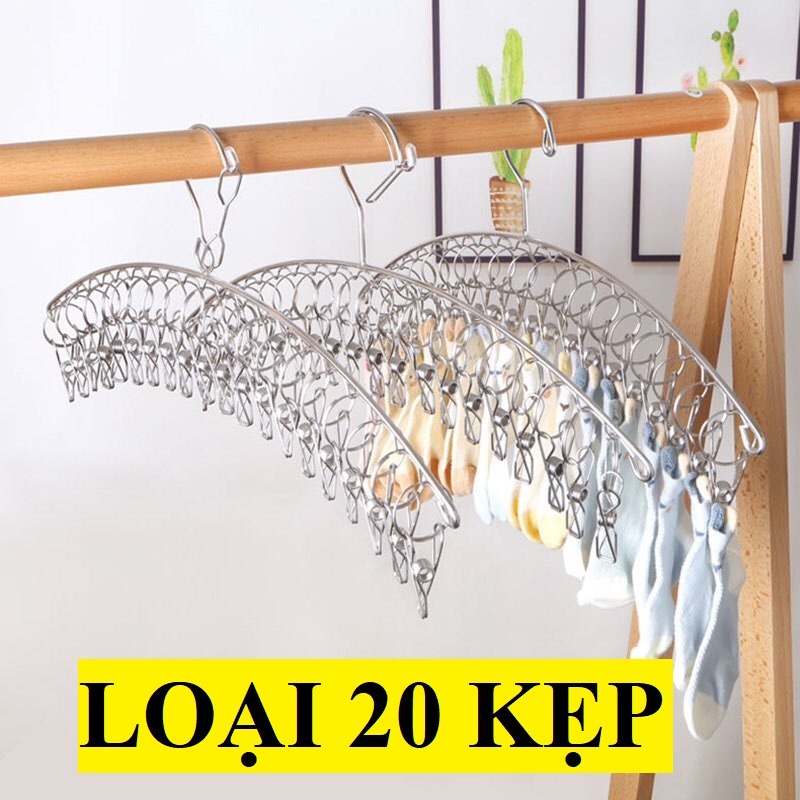 MÓC TREO PHƠI QUẦN ÁO INOX CHỐNG RƠI 10/20 KẸP CỐ ĐỊNH - Treo đồ nhà tắm, khăn tay, tất vớ, đồ lót