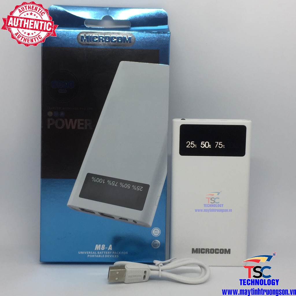 M8-A Pin Sạc Dự Phòng Microcom M8-A 8000mAh Có LCD Led Hiển Thị % Pin Chính Hãng - Maytinhtruongson.vn