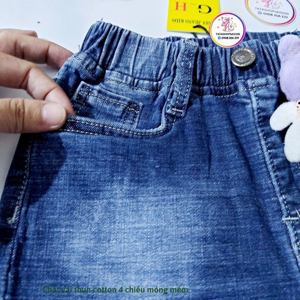 Quần jean ống loe bé gái vải jean thun co giãn mạnh 22 đến 40kg