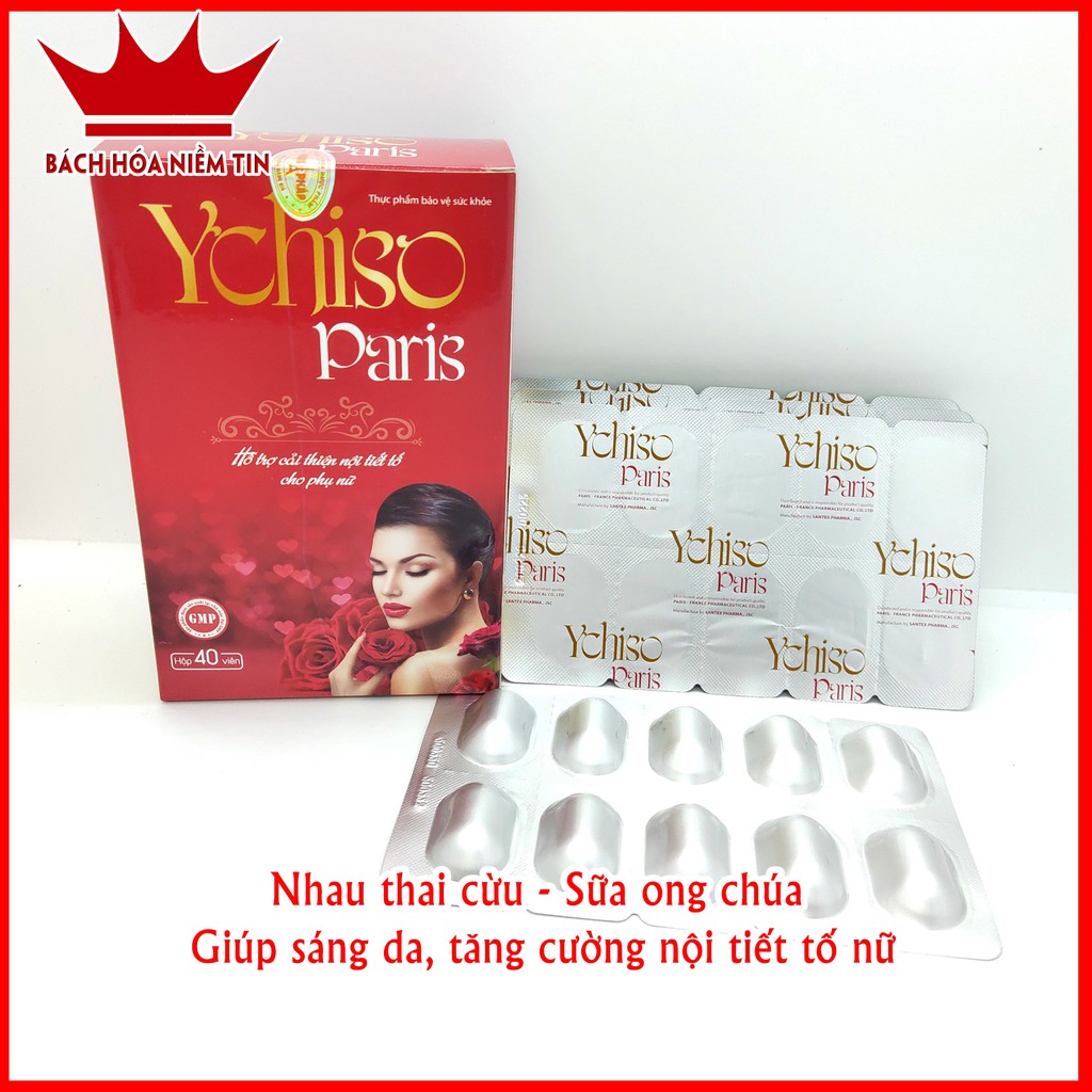 Viên uống làm sáng da, YCHISO - PARIS - với Sữa ong chúa, Nhau thai cừu - Hộp 40 viên tăng cường nội tiết tố nữ