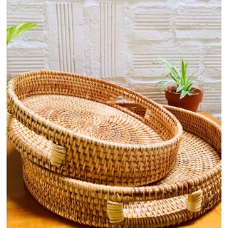 Khay mây tròn decor trang trí, để bình nước