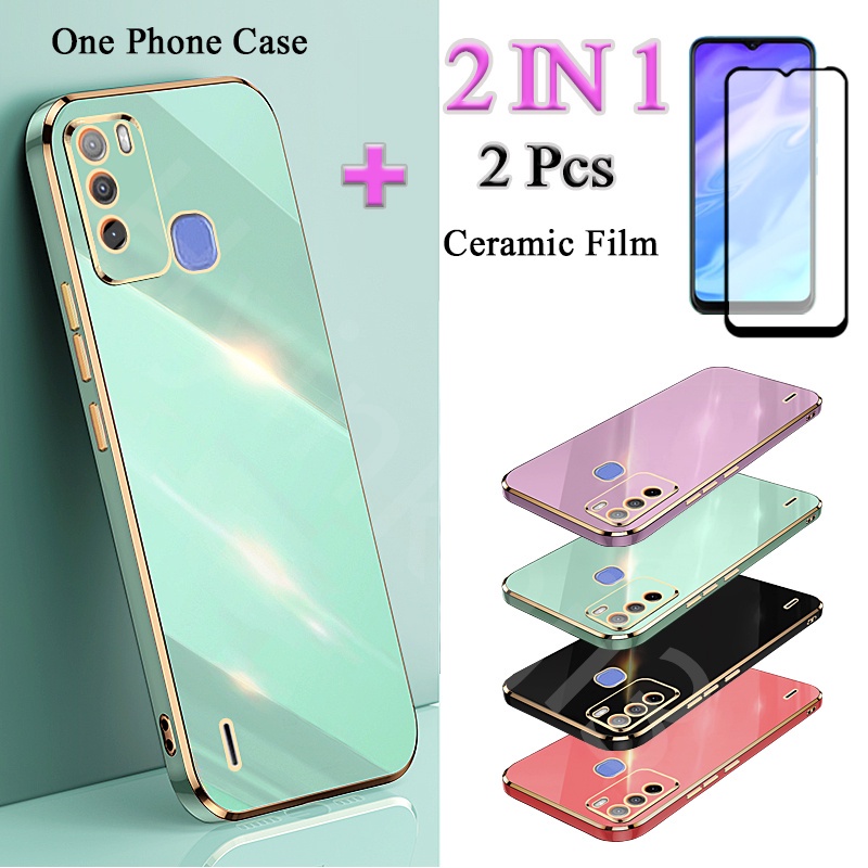 Ốp Điện Thoại Mạ Vàng Kèm Kính Cường Lực 2 Trong 1 Cho ITEL Vision 1 Pro S16