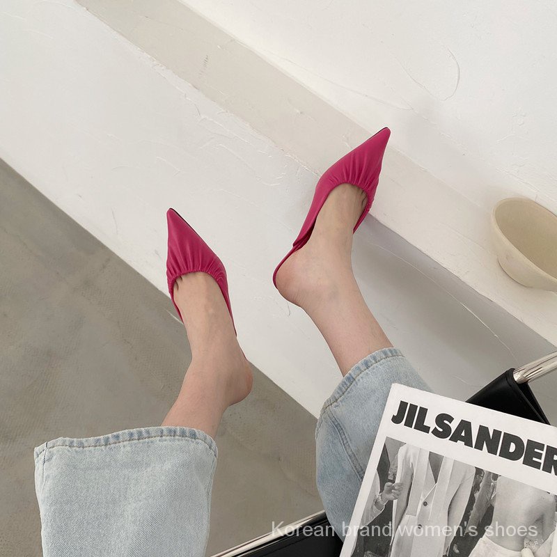 Dép Mũi Nhọn Gót Vừa Xếp Ly Thời Trang Mùa Hè Mới Cho Nữ