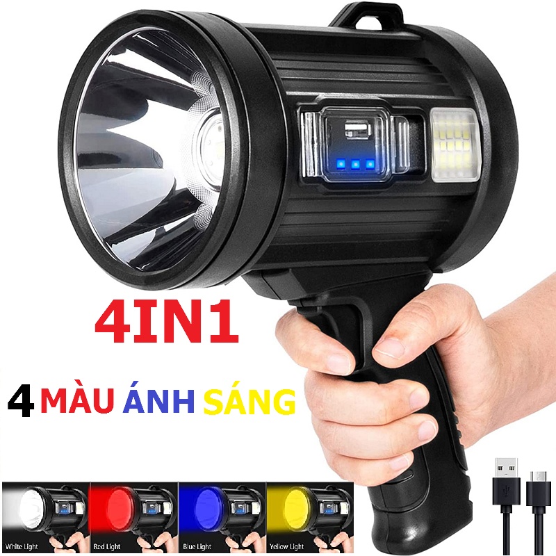 buôn Đèn pin siêu sáng led XHP50 đa năng 4 màu ánh sáng,sạc năng lượng mặt trời