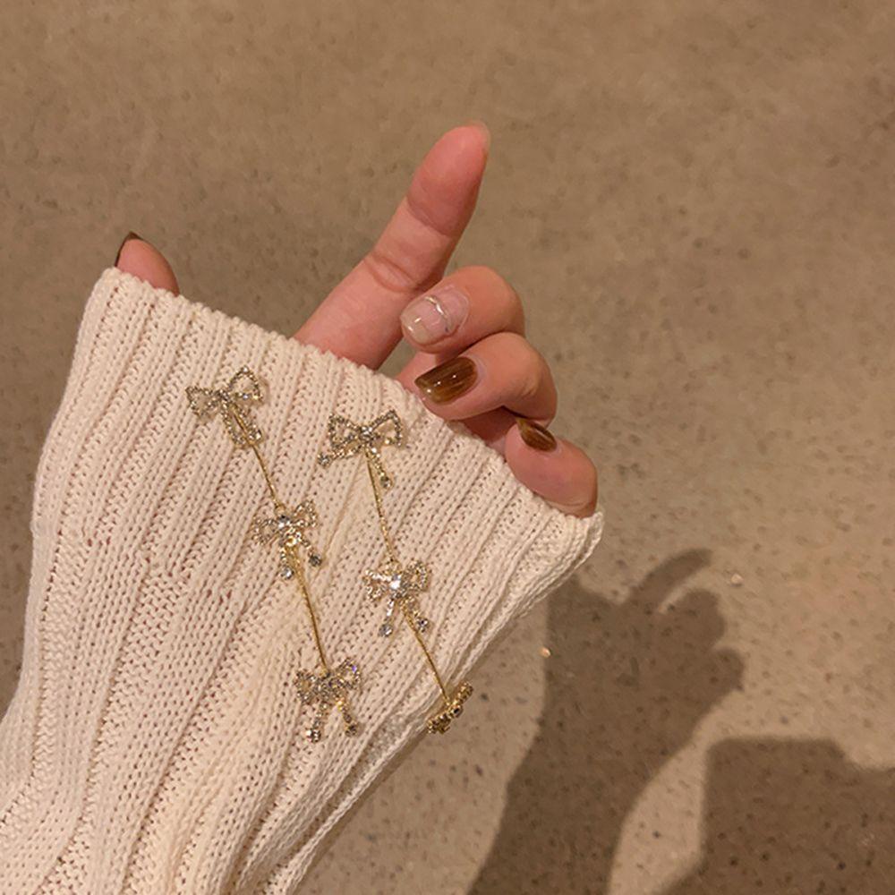 BACK2LIFE Hoa Tai Dáng Dài Hình Nơ Đính Đá Nhân Tạo Thời Trang