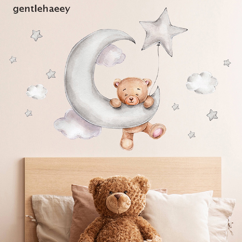 Sticker Dán Tường Họa Tiết Hoạt Hình Chú Gấu Nằm Trên Mặt Trăng Và Ngôi Sao Cho Phòng Bé Trai