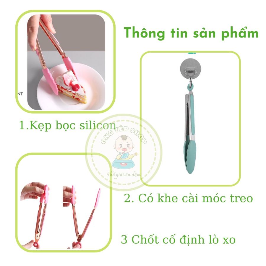 Kẹp gắp thức ăn bằng inox bọc silicon size 21cm