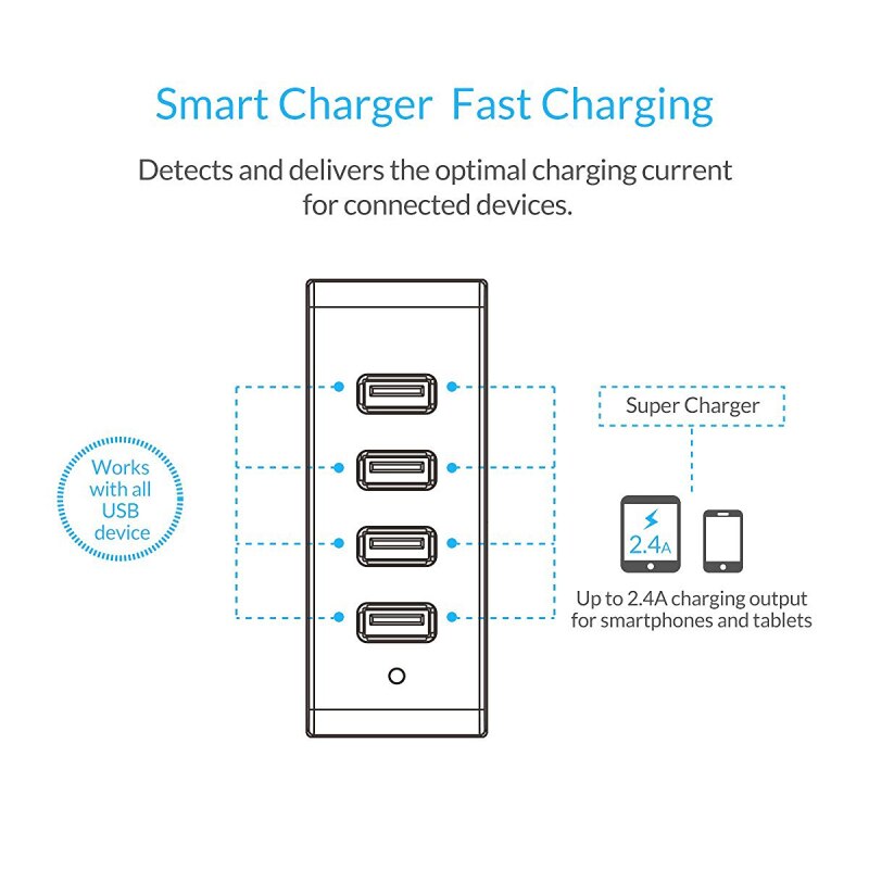 [ORICO] 4 cổng Bộ sạc để bàn USB 34W 6.8A Bộ sạc tường USB Bộ sạc thông minh cho iPhone Samsung Hawei Xiaomi Htc（DCA-4U-V1）