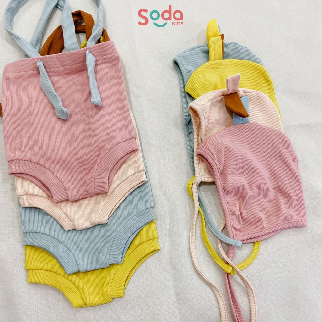 Bộ quần yếm đùi em bé tặng kèm mũ lá cute size 5 đến 13kg