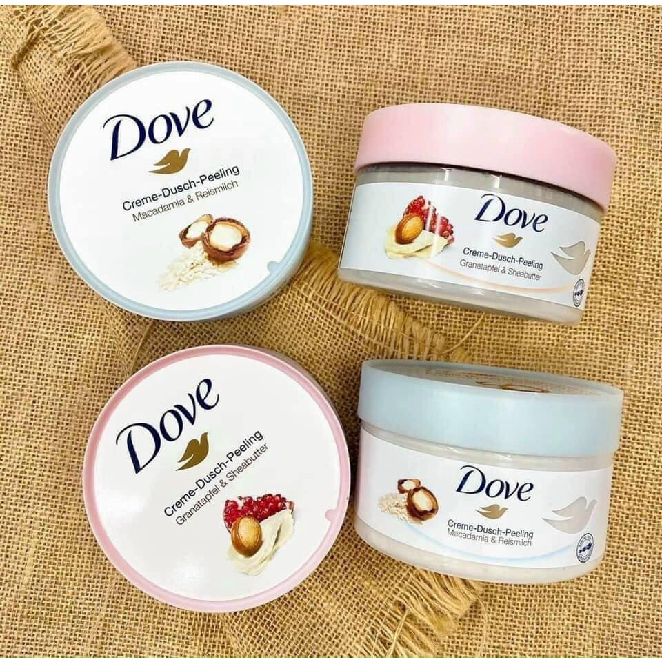 Tẩy Da Chết, Tế Bào Chết Dove Exfoliating Body Giúp Dưỡng Da Trắng Mịn Màng Macca & Lựu 225ml - Bản Đức