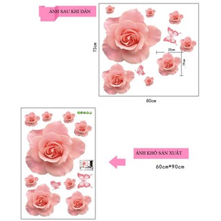 Decal dán tường hoa hồng phấn