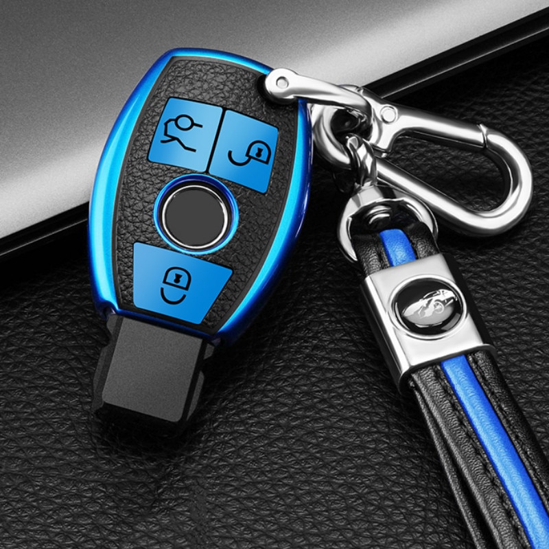 Vỏ da PU + TPU bảo vệ chìa khóa điều khiển từ xa thông minh cho Mercedes Benz W203 W204 W211 CLK C180 E200 AMG C E S