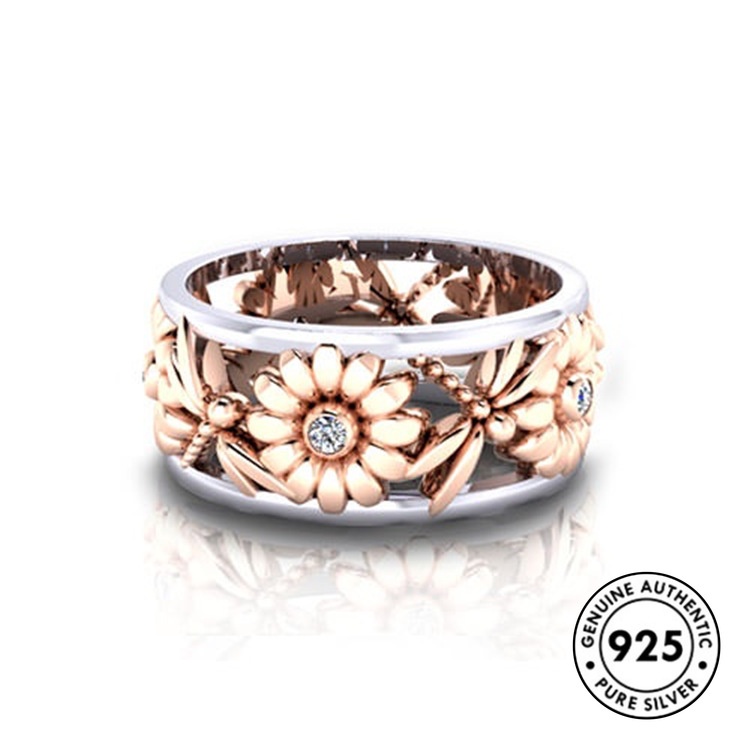 Nhẫn Mạ Vàng Hồng 18K Hình Hoa Hướng Dương Sáng Tạo S925