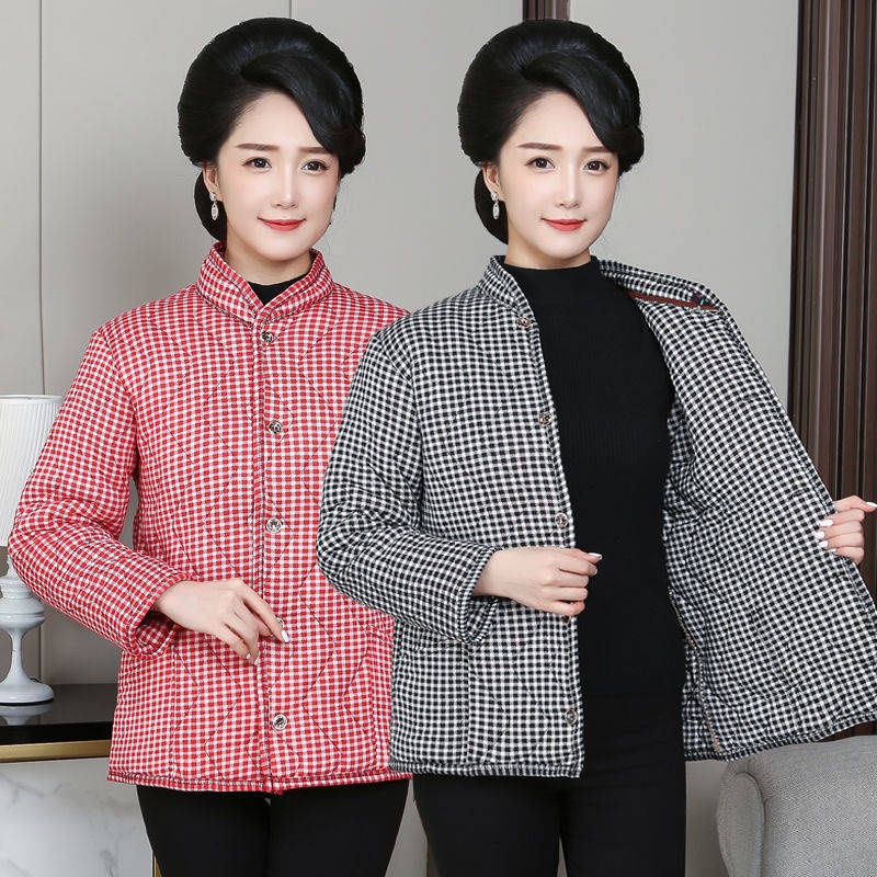 áo khoác nữ Mẹ của mùa thu và mùa đông Lạc đà bông mới của phụ nữ trung niên và người già nhà áo khoác thời trang kẻ sọc bên trong và bên ngoài mặc quần áo bông