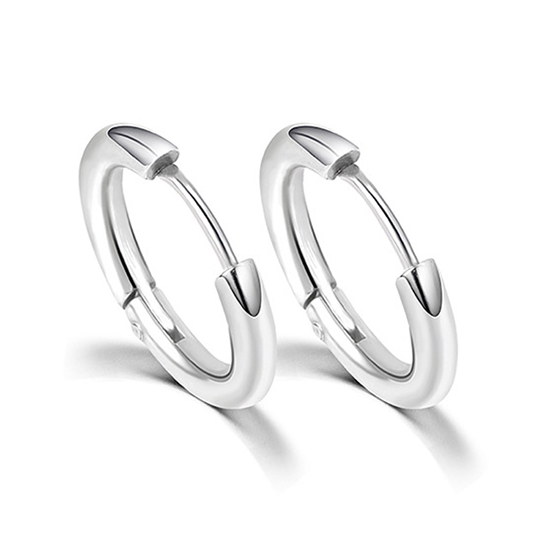 Punk Rock Rhodium Hoop Stainless Steel Circle Earring for Women Men Ear Ring YKT