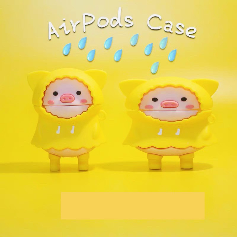 [Hàng loại Ốp case Airpods 1/2, Airpods Pro heo mặc áo mưa kute silicon 3d cao cấp