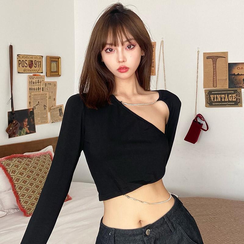 Áo Thun Croptop Thiết Kế Dây Rút Độc Đáo Thời Trang Mùa Thu Cá Tính Cho Nữ
