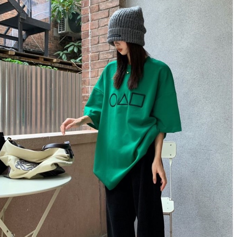 Áo Thun Ngắn Tay Dáng Rộng In Hình Cá Tính Thời Trang