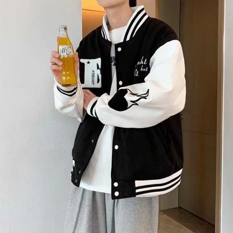 Áo Khoác Bóng Chày Màu Xanh Dương Thêu Chữ Trẻ Trung Thời Trang Xuân Thu Cho Nam