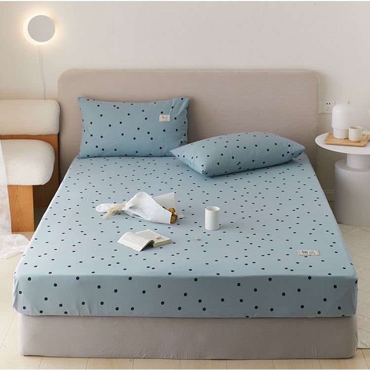 Bộ ga giường EmmiBedding Store 100 % cotton, bộ ga chun và 2 vỏ gối miễn phí bo chun