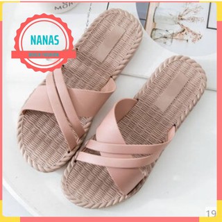 Dép Quai Ngang ❤️ Freeship_50k❤️Dép Nữ Giả Cói Quai Ngang Màu Hồng [Hàng Chuẩn] Đi Biển Chống Nước, Nhựa Mềm,Êm Chân