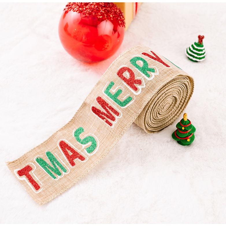 1 MÉT Dây Ruy Băng Bố In Họa Tiết Trang trí Cây Thông, Trang Trí Noel Giáng Sinh