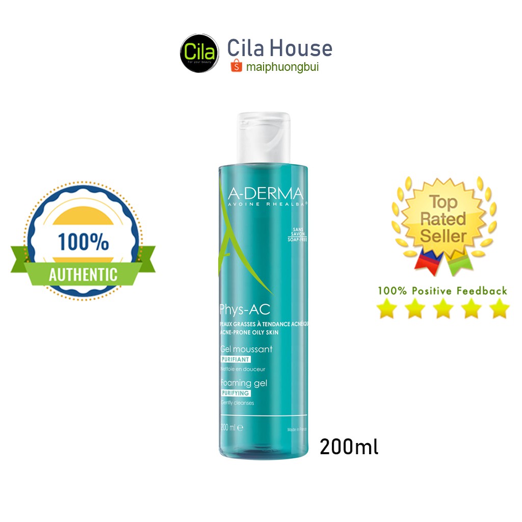 Sữa Rửa Mặt Aderma Phys-Ac Purifying Foaming Gel Cho Da Dầu Mụn Nhạy Cảm 200ml - Cila House