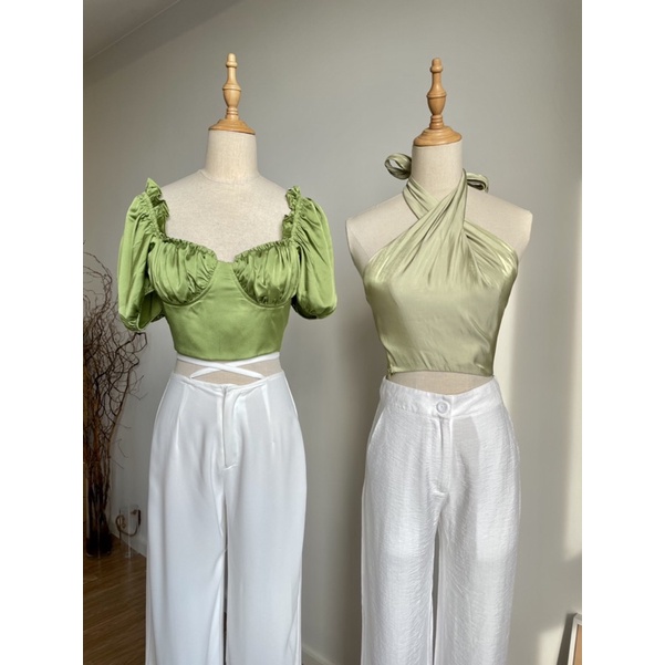 Áo crop nhún ngực tay phồng