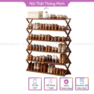 Kệ để giày dép nhiều tầng có thể gấp gọn tiện lợi, giá để giày đồ dùng đa năng gỗ tre chất liệu chắc chắn, bền bỉ