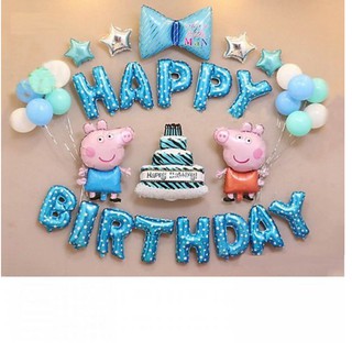 Đầy Đủ Như Hình Set Bóng Heo Peppa Pig XanhTrang Trí Sinh Nhật
