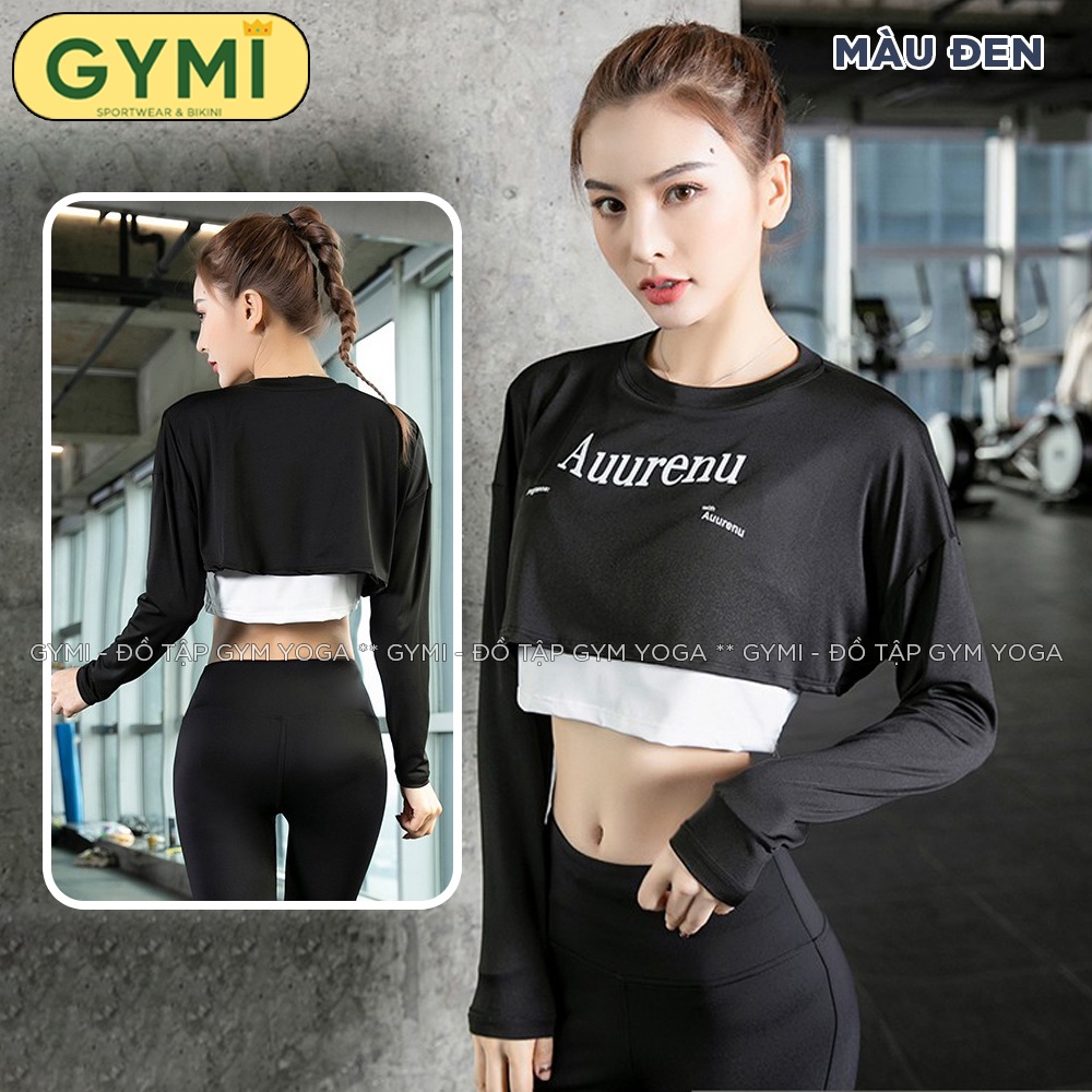 Áo tập gym yoga nữ dài tay GYMI AD08 dáng croptop rộng chất vải thun co giãn đàn hồi thấm mồ hôi