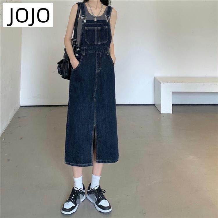 Váy Yếm Denim Xẻ Tà Phong Cách Retro