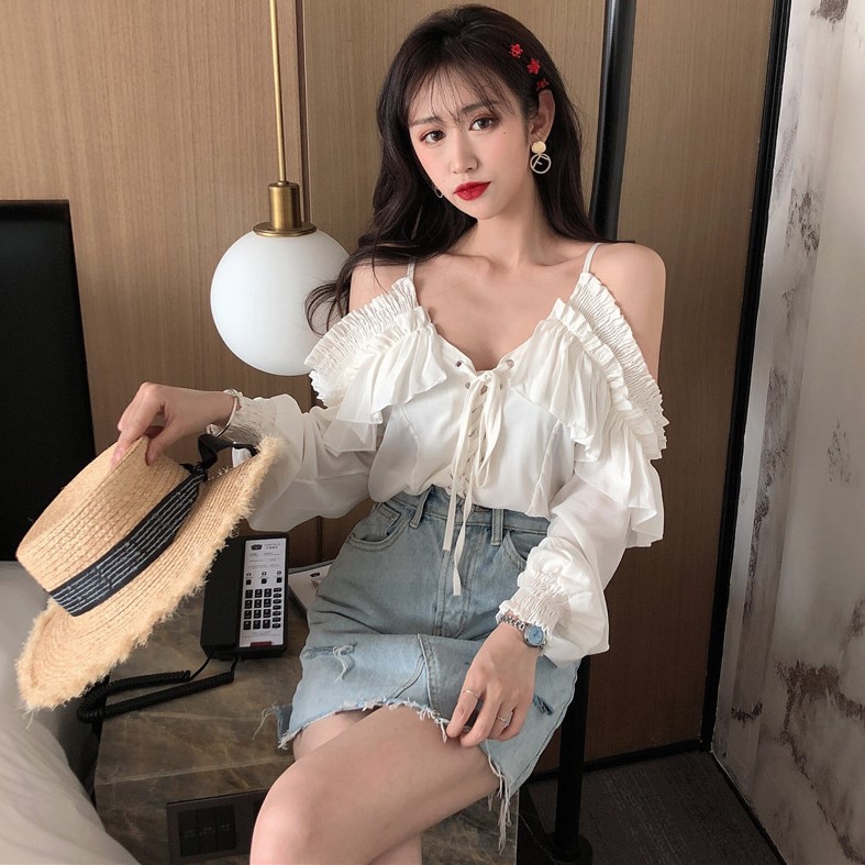 Áo sơ mi nữ trễ vai Emilyshop ulzzang