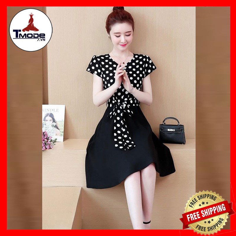 [VIDEO + ẢNH THẬT] ĐẦM XÒE CHẤM BI SIZE M, L, XL TAY CON CỘT NƠ THỜI TRANG CÔNG SỞ | BigBuy360 - bigbuy360.vn
